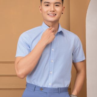 ÁO SƠ MI BABOO SLIMFIT CỘC TAY KẺ XANH DƯƠNG ALGS-C121 - ALIGRO