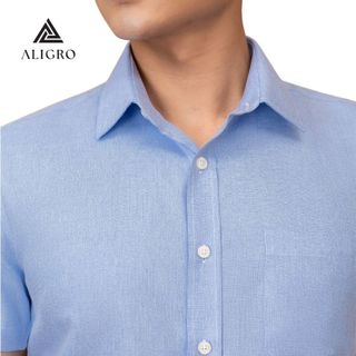 ÁO SƠ MI BAMBOO SLIMFIT CỘC TAY XANH TRƠN ALGS-C123 - ALIGRO