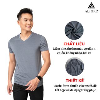 ÁO THUN NAM CỔ TRÒN MÀU GHI KIỂU DÁNG THỂ THAO THẤM HÚT TỐT CO GIÃN THOẢI MÁI ALGAPC053 - ALIGRO