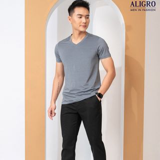 ÁO THUN NAM CỔ TRÒN MÀU GHI KIỂU DÁNG THỂ THAO THẤM HÚT TỐT CO GIÃN THOẢI MÁI ALGAPC053 - ALIGRO