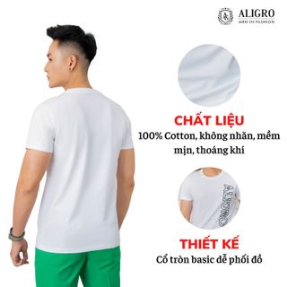 ÁO THUN NAM CHẤT LIỆU COTTON CỔ TRÒN MÀU TRẮNG KIỂU DÁNG THỂ THAO THẤM HÚT TỐT CO GIÃN THOẢI MÁI ALGAPC071 - ALIGRO