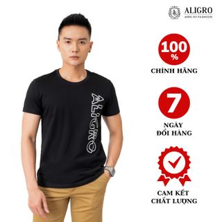ÁO THUN NAM CHẤT LIỆU COTTON CỔ TRÒN MÀU ĐEN KIỂU DÁNG THỂ THAO THẤM HÚT TỐT CO GIÃN THOẢI MÁI ALGAPC072 - ALIGRO