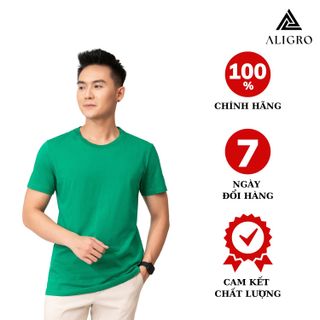 ÁO THUN NAM CHẤT LIỆU COTTON CỔ TRÒN MÀU XANH LÁ KIỂU DÁNG THỂ THAO THẤM HÚT TỐT CO GIÃN THOẢI MÁI ALGAPC068 - ALIGRO