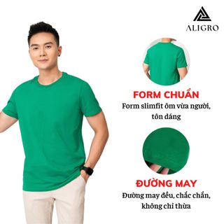ÁO THUN NAM CHẤT LIỆU COTTON CỔ TRÒN MÀU XANH LÁ KIỂU DÁNG THỂ THAO THẤM HÚT TỐT CO GIÃN THOẢI MÁI ALGAPC068 - ALIGRO