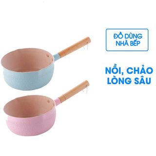 Chảo Vân Đá Xanh Hồng Cán Gỗ 18CM