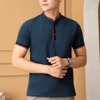 ÁO POLO NAM NGẮN TAY CỔ TRỤ MÀU XANH KÉT HOẠ TIẾT NHÍ ALGPLO36 - ALIGRO