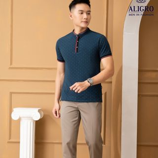 ÁO POLO NAM NGẮN TAY CỔ TRỤ MÀU XANH KÉT HOẠ TIẾT NHÍ ALGPLO36 - ALIGRO