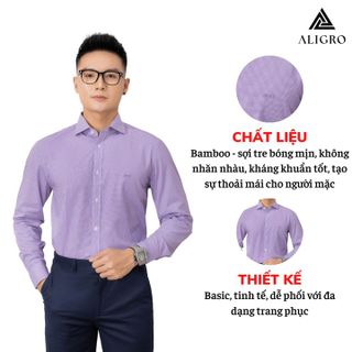 ÁO SƠ MI NAM DÀI TAY ALIGRO MÀU TÍM, 100% CHẤT COTTON THOÁNG MÁT, THẤM HÚT MỒ HÔI TỐT, CỔ BẺ, DÁNG ÔM BODY ALGS153 - ALIGRO