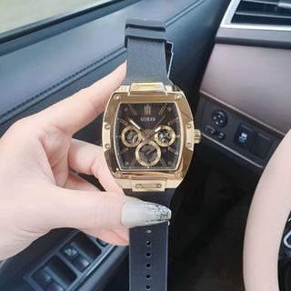 ĐỒNG HỒ NAM CAO CẤP GUE S MẶT CHỮ NHẬT CHONOGRAP DÂY CAO SU BỌC DA