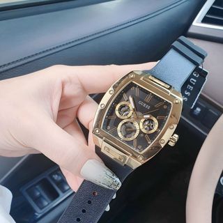 ĐỒNG HỒ NAM CAO CẤP GUE S MẶT CHỮ NHẬT CHONOGRAP DÂY CAO SU BỌC DA