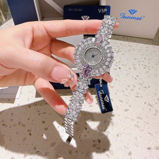 ĐỒNG HỒ NỮ CHÍNH HÃNG FUNMEI MẶT HOA BẠC FULL ĐÁ PHA LÊ ĐI KÈM TEM KÍCH HOẠT ĐIỆN TỬ BẢO HÀNH CHÍNH HÃNG