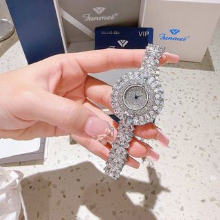 ĐỒNG HỒ NỮ CHÍNH HÃNG FUNMEI MẶT HOA BẠC FULL ĐÁ PHA LÊ ĐI KÈM TEM KÍCH HOẠT ĐIỆN TỬ BẢO HÀNH CHÍNH HÃNG
