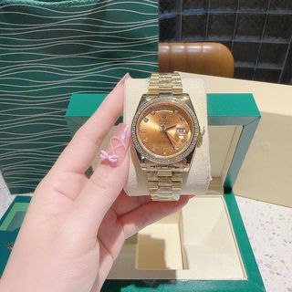 ĐỒNG HỒ NAM CAO CẤP RÔ LE MÁY CƠ DÂY THÉP MẠ PVD VÀNG VIỀN ĐÁ 1