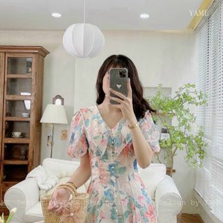 Đầm dự tiệc chất liệu voan in hoa cao cấp, mềm mại, sang trong,thanh lịch N29
