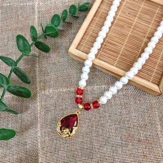 Bộ Trang Sức Vòng Cổ Bông Tai Ngọc trai nhân tạo kết hợp đá đỏ Trang Sức Quà Tặng dành cho nữ