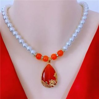 Bộ Trang Sức Vòng Cổ Bông Tai Ngọc trai nhân tạo kết hợp đá đỏ Trang Sức Quà Tặng dành cho nữ