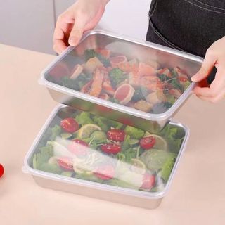 HỘP ĐỰNG THỨC ĂN BẰNG INOX 304 CÓ NẮP NHỰA, KHAY INOX 304, SIZE TO, SIZE ĐẠI - HỘP INOX CÓ NẮP GIÁ SỈ 15,200 ₫