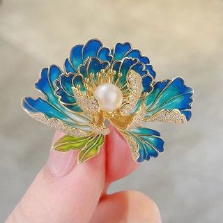 Ghim Trâm cài hoa mẫu đơn xanh tráng men thanh lịch dành cho nữ - 5cm