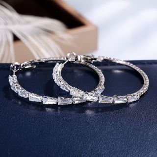 Bông Tai màu bạc Đính Đá Ziỉcon Cỡ Lớn Phong Cách Âu Mỹ Thời Trang Cho Nữ