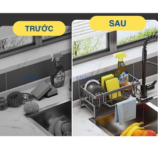 Giá Để Đồ Rửa Bát, Kệ Để Đồ Rửa Chén Có Khay Hứng Nghiêng Nước Có Móc Chất Liệu Thép Không Gỉ
