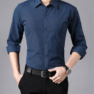 áo sơ mi nam tay dài, chất liệu lụa chéo, mềm mịn mát, co dãn nhẹ, form body