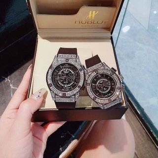 HOT DEAL ĐỒNG HỒ NAM NỮ THỜI TRANG HUB DÂY CAO SU MẶT TRÒN GIẢ CƠ GẮN ĐÁ 5