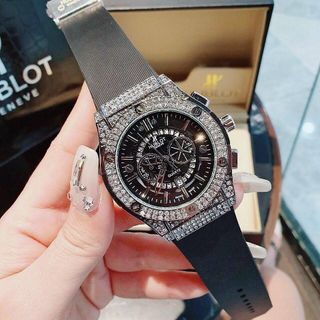 HOT DEAL ĐỒNG HỒ NAM NỮ THỜI TRANG HUB DÂY CAO SU MẶT TRÒN GIẢ CƠ GẮN ĐÁ 5