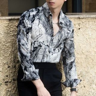 Áo sơ mi nam hoạ tiết TUTO5 Menswear SML02 - sơ mi lụa hàn loang mềm, mát không nhăn, sơ mi cao cấp phong cách cá tính