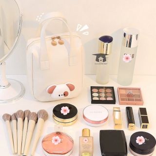 [Kèm gấu]Túi đựng mỹ phẩm bằng da hình gấu cute có tay cầm tiện lợi chống nước