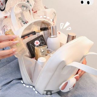 [Kèm gấu]Túi đựng mỹ phẩm bằng da hình gấu cute có tay cầm tiện lợi chống nước