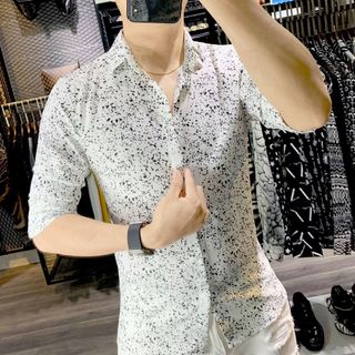 ÁO SƠ MI LỤA NAM TUTO5 MENSWEAR SMT06 - DÀI TAY HOẠT TIẾT CHẤM BI SLIM FIT SHIRT COTTON 100% CHỐNG NHĂN , LỊCH LÃM-TUTO5