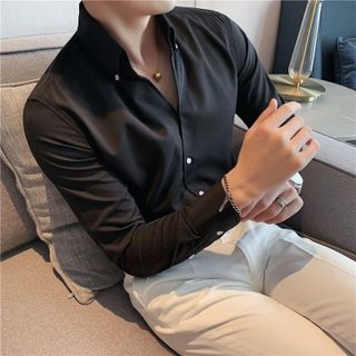 Áo sơ mi nam cổ y TUTO5 Menswear SMT03 - sơ mi trơn tay dài phong cách Hàn Quốc cao cấp form ôm slim fit lịch lãm