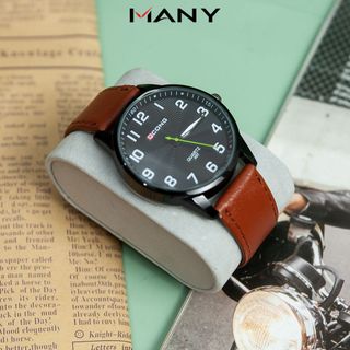 Đồng hồ nam Qcong dây da mặt tròn số lớn, chống nước tốt, kiểu dáng năng động, trẻ trung mang phong cách Hàn Quốc
