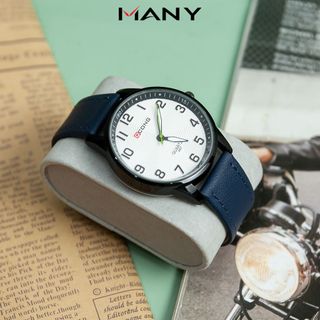 Đồng hồ nam Qcong dây da mặt tròn số lớn, chống nước tốt, kiểu dáng năng động, trẻ trung mang phong cách Hàn Quốc