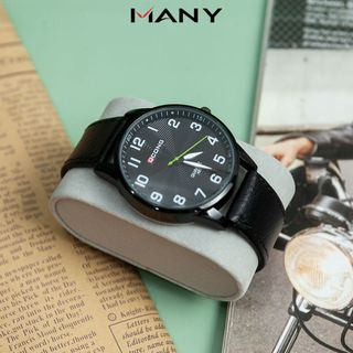 Đồng hồ nam Qcong dây da mặt tròn số lớn, chống nước tốt, kiểu dáng năng động, trẻ trung mang phong cách Hàn Quốc