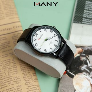 Đồng hồ nam Qcong dây da mặt tròn số lớn, chống nước tốt, kiểu dáng năng động, trẻ trung mang phong cách Hàn Quốc
