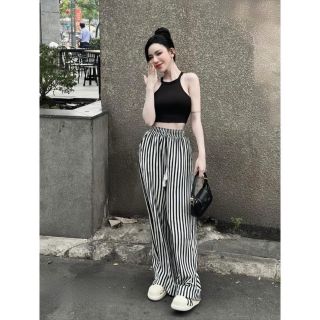 Quần suông sọc ống rộng, chất đũi mềm , lưng thun,dây luồng
