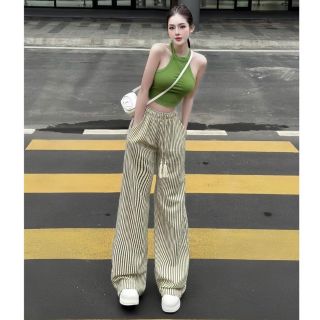 Quần suông sọc ống rộng, chất đũi mềm , lưng thun,dây luồng