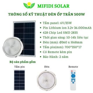 Đèn ốp trần 500W NLMT sáng trắng tấm pin lớn Chính Hãng Mifidi Solar, Giá sỉ cực tốt dành cho Quý Đại Lý của Mifidi Sỉ/Đại Lý chỉ từ 5 Bộ