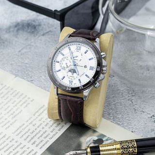 Đồng hồ nam Cafuer 277 thời trang, vỏ kim loại trắng sáng - Đồng hồ đeo tay nam sang trọng, dây da cao cấp ManYi