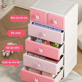 Tủ đựng đồ dùng quần áo cho bé hình gấu thỏ siêu xinh, Tủ nhựa đa năng tiện dụng nhiều ngăn - Hàng chính hãng