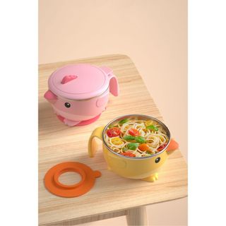 Bát Ăn Dặm Cho Bé, Cốc Uống Sữa Hàn Quốc Goryeo Baby inox 304, Có Nắp Giữ Nhiệt, Đế Hút Chống Rơi Vỡ 350ml-Màu Hồng