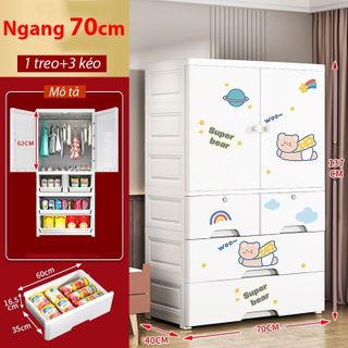 (Ngang 70cm) Tủ Nhựa Đựng Quần Áo, Tủ Đựng Đồ Đa Năng Kèm Bánh Xe, Chất Liệu Nhựa PP An Toàn, Chắc Chắn, Hoạ Tiết Xinh