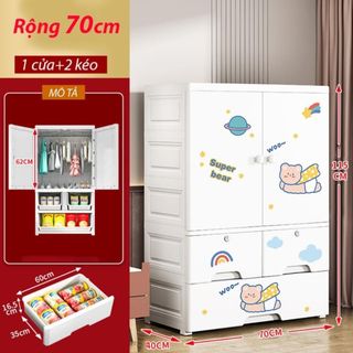 (Ngang 70cm) Tủ Nhựa Đựng Quần Áo, Tủ Đựng Đồ Đa Năng Kèm Bánh Xe, Chất Liệu Nhựa PP An Toàn, Chắc Chắn, Hoạ Tiết Xinh