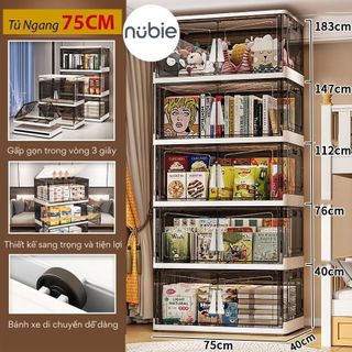 (Ngang 70/75cm) Tủ Đựng Đồ Gấp Gọn Chất Liệu Nhựa Nguyên Sinh, Thùng Đựng Đồ Lắp Ghép Cao Cấp, Cửa Trong Suốt Dễ Nhìn