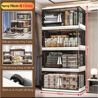 (Ngang 70/75cm) Tủ Đựng Đồ Gấp Gọn Chất Liệu Nhựa Nguyên Sinh, Thùng Đựng Đồ Lắp Ghép Cao Cấp, Cửa Trong Suốt Dễ Nhìn