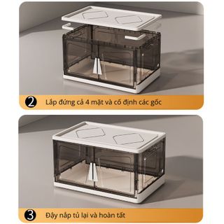 (Ngang 70/75cm) Tủ Đựng Đồ Gấp Gọn Chất Liệu Nhựa Nguyên Sinh, Thùng Đựng Đồ Lắp Ghép Cao Cấp, Cửa Trong Suốt Dễ Nhìn
