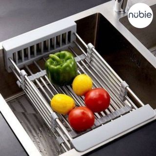 Giá gác bồn rửa chén bát bằng inox 304 loại dày, có thể điều chiều dài- rổ gác chậu rửa bát-kệ úp chén đa năng