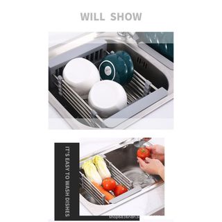 Giá gác bồn rửa chén bát bằng inox 304 loại dày, có thể điều chiều dài- rổ gác chậu rửa bát-kệ úp chén đa năng