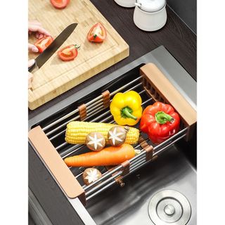 Giá gác bồn rửa chén bát bằng inox 304 loại dày, có thể điều chiều dài- rổ gác chậu rửa bát-kệ úp chén đa năng